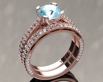 Matching Band For 1.50 Carat Aquamarine And Diamond Ring In 14k  Rose Gold