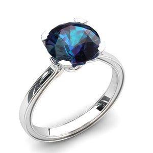 Alexandrite Solitaire Ring Color Change 2.50 Carat Alexandrite Ring In 14k or 18k White Gold. Matching Wedding Band Available SW1ALEXW