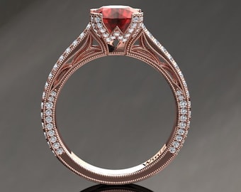 Ruby Engagement Ring 1.50 Carat Ruby And Diamond Ring In 14k or 18k Rose Gold. Matching Wedding Band Available SW9RUBYR