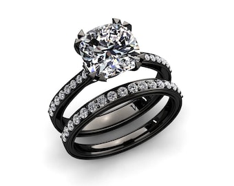 Matching Band For Moissanite Ring Cushion Cut 2.15 Carat Forever One Moissanite Engagement Ring 14k Black Gold