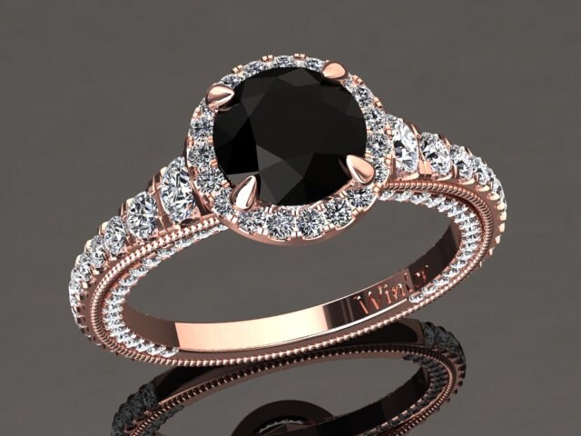 Black Diamond Rose Gold Ring 1.00 Carat Natural Black Diamond | Etsy