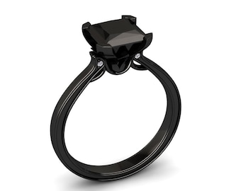 Black Diamond Ring 1.50 Carat Princess Cut Natural AAA Black Diamond Engagement Ring In 14k or 18k Black Gold. Band Available SW17BKDBK