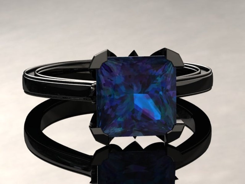 Alexandrite Black Gold Ring 2.00 Carat Princess Cut Alexandrite Ring 14k or 18k Black Gold. Matching Wedding Band Available SW17ALEXBK image 6