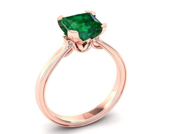 Emerald Engagement Ring 2.00 Carat Princess Cut Emerald And Diamond Ring In 14k or 18k Rose Gold. Matching Wedding Band Available SW17GR