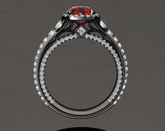Ruby Engagement Ring 1.50 Carat Ruby And Diamond Ring In 14k or 18k Black Gold Style Number VS2RUBYBK