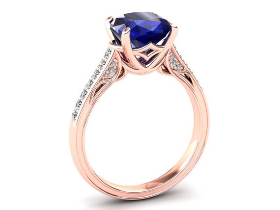 Blue Sapphire Ring 3.10 Carat Cushion Cut Blue Sapphire And | Etsy