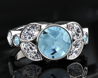 1.50 Carat Aquamarine And Moissanite Ring 14k or 18k White Gold. Style Number W16AQUAW