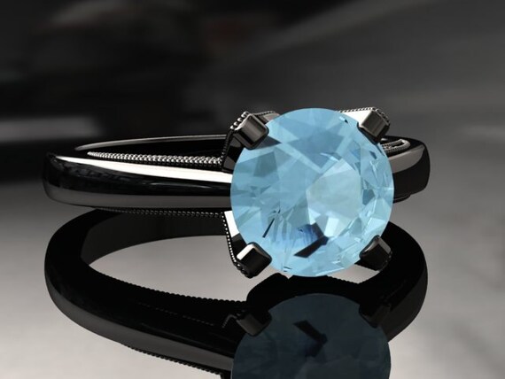 1.50 Carat Aquamarine Ring in 14k or 18k Black Gold. Matching