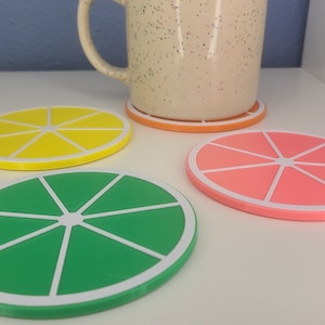 Set of 4 Citrus Drink Coasters - 3D Printed Lemon, Lime, Orange, and Grapefruit Coasters