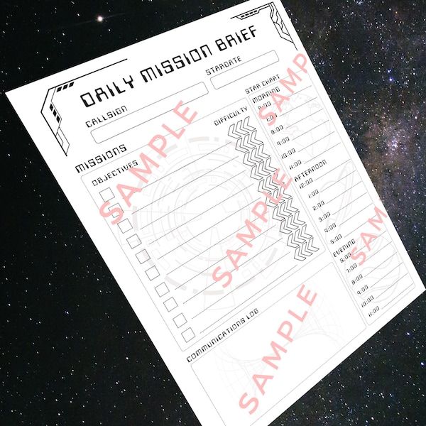 Printable Sci-fi Themed Daily Planner Sheet - Multiple Sizes - Track tasks and a daily schedule with notes