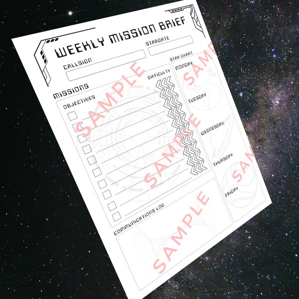 Printable Sci-fi Themed Weekly Planner Sheet - Multiple Sizes - Track tasks and a daily schedule with notes