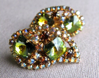 Vintage Earrings, Emerald Rhinestone Earrings, 1950's Jewelry, Rhinestone Jewelry, Bridal Jewelry