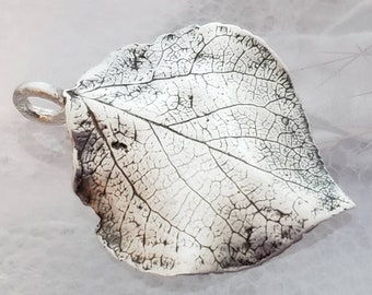 It's 'Angel Wingl' Real Aspen Leaf Pendant Fine Silver Handmade Original Wearable Art - Perfect Gift for Bridesmaid, Coworker, In-Laws