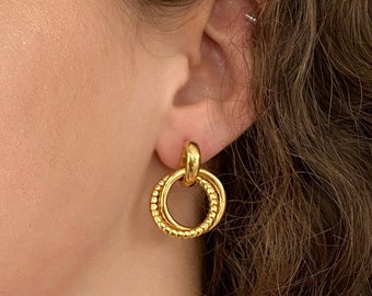Gold earrings, statement earrings,  bohemian studs earrings, gold sterling silver earrings, dainty gold earrings, circles earrings