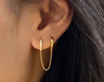 Orecchini a cerchio con catena in oro e zirconi cubici: orecchini in argento sterling