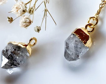 Herkimer Diamond Necklace: April Birthstone, Gold Electroplated Pendant