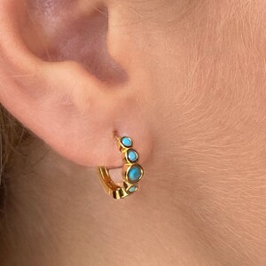 Aros dorados con turquesa azul, pendientes turquesa, pendientes en plata, pendientes mujer