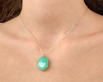 Chrysoprase necklace, dainty gold chrysoprase necklace, high quality chrysoprase necklace, healing stone, may-june birthstone necklace,