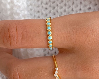 Dainty gold cz turquoise ring, minimalist ring, stacking ring, turquoise ring, gift for her, Silver ring, dainty blue ring,