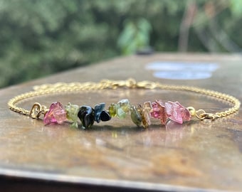 Dainty Tourmaline bracelet, October birthstone bracelet, Sterling silver bracelet, healing bracelet, crystal bracelet, Gift for her