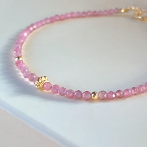 Rosa Turmalin Armband, Minimalist Geschenk für Sie, 925 Sterling Silber zierliches Edelstein Armband, Schutz Armband, Heilstein