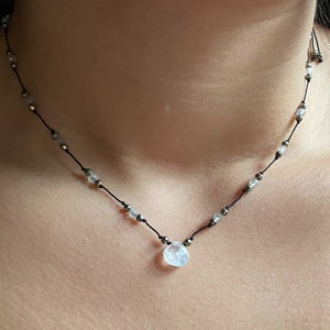 Delicate moonstone necklace choker, adjustable necklace, dainty moonstone choker, macrame dainty necklace, June Birthstone necklace