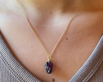 Raw Garnet Sterling Silver Necklace: January Birthstone, Root Chakra
