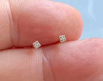 Dainty square stud earrings gold cz stud earrings, second hole earrings, cartilage earrings, tiny stud earrings, mini stud earrings,