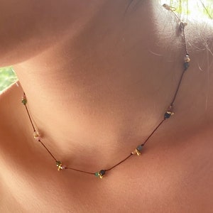 Minimalist watermelon tourmaline choker necklace,  beaded micro macrame gemstone choker necklace for women, protection necklace for women