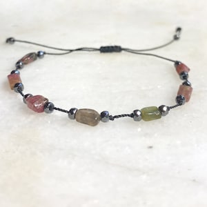 Tourmaline bracelet, watermelon tourmaline jewelry , dainty birthstone bracelets for women, October birthstone gifts for her