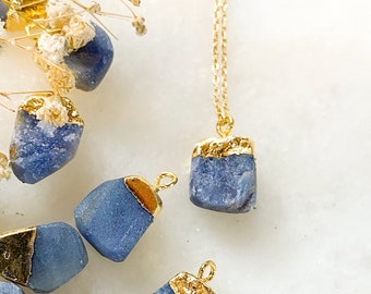 Raw Sapphire dainty pendant, gold tiny sapphire necklace, Throat chakra gemstone, September birthstone, Birthday gift, Healing crystal gift
