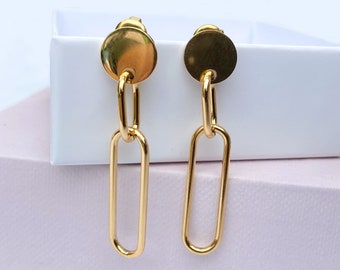 Dainty gold link earrings Gold statement earrings , large link chain earrings, link chain stud earrings, ,long earrings, gift for her