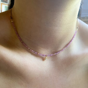 Delicate Pink Tourmaline Choker adjustable Necklace for Women, protection necklace, pink gemstone minimalist choker necklace,sterling silver