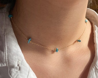 Turquoise necklace, Sterling silver necklace, December birthstone, healing crystal necklace, gold necklace, gift for her