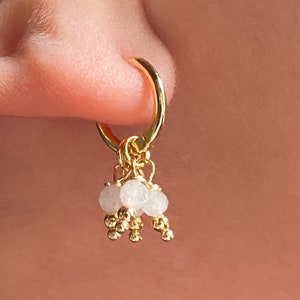 Minimalist moonstone hoop earrings, Sterling silver moontone hoops, crystal earrings for women, Gift for her dainty gold hoops