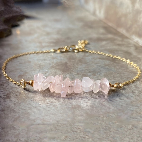 Bracelet en quartz rose, bracelet de pierre de naissance de janvier, cadeau de pierre de naissance, bracelet de guérison, cadeau de fête des mères, bracelet en argent, bracelet en cristal