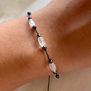 Tiny Moonstone bracelet, crystal dainty bracelet, delicate macrame bracelet, gemstone bracelet, friendship bracelet, gift for her