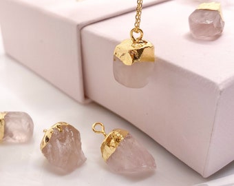 Raw Rose Quartz necklace, Sterling silver crystal necklace, healing crystal gift, Rose quartz gemstone, October Birthstone