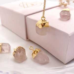 Raw Rose Quartz necklace, Sterling silver crystal necklace, healing crystal gift, Rose quartz gemstone, October Birthstone