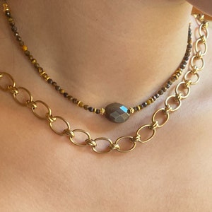 Tiger Eye Beaded Choker: Sterling Silver Adjustable Gemstone Necklace