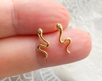 Tiny snake studs, dainty gold snake studs, minimalist cz studs, cartilage studs, dainty gold earrings, snake earrings, silver snake studs,