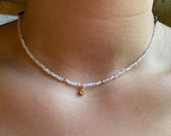 Zierliche Mondstein Choker Halskette für Frauen, Minimalist Edelstein Halskette, Juni Birthstone Geschenk für sie, Handgemachte Edelstein Halskette