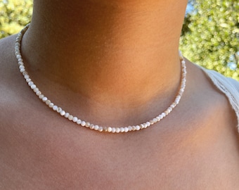 Dainty Nacre Beaded Choker: Summer White Necklace