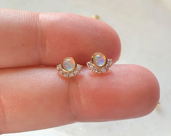 Dainty Opal stud earrings, tiny gold studs, silver studs, mini studs , tiny opal earrings, cz small studs, gift for her, cartilage earrings