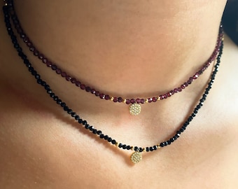 Garnet choker necklace, black onyx necklace, Dainty gold coin choker, gemstone choker necklace, Healing crystal necklace, gift for her