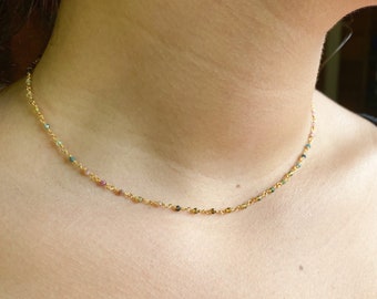 Turmalin Rosenkranz, Wassermelonen-Turmalin Choker, Geburtsstein Halskette, Sterling Silber Choker, Oktober Birthstone Geschenk