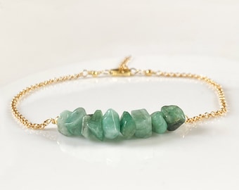Emerald bracelet, sterling silver bracelet, May birthstone bracelet, raw emerald adjustable bracelet, Birthday gift, heart chakra gemstone