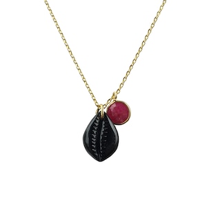 Black onyx necklace, dainty necklace, shell necklace,  january birthstone necklace, tiny gold necklace, silver necklace, shell pendant,