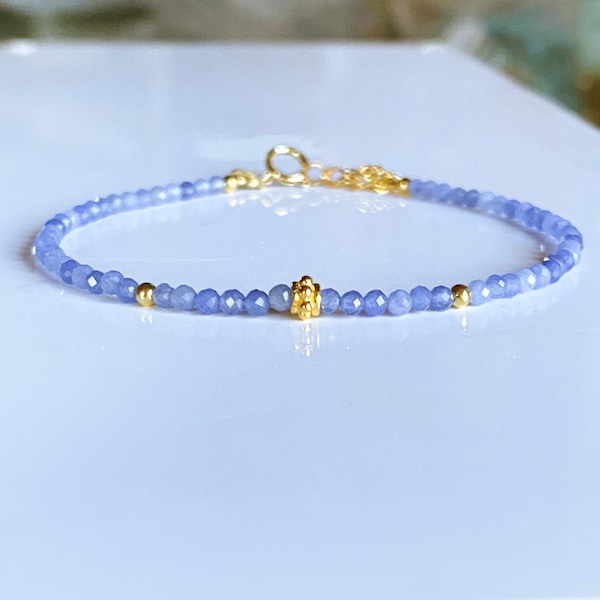 Tiny Tanzanite bracelet Sterling silver,dainty gemstone bracelet for women, blue gemstone bracelet, December birthstone bracelet for her