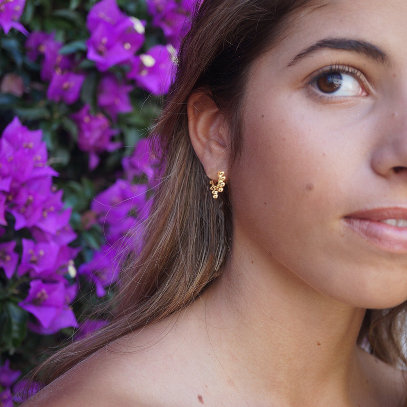 Huggie Hoop Earrings With Ball Charms Gold Hoop Earrings Etsy